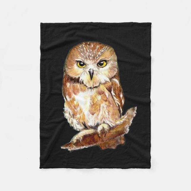 Custom Background Colour Cute Little Owl Art Fleece Blanket (Front)