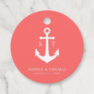 Custom Background Colour Monogram Anchor Wedding Favour Tags