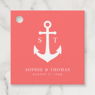 Custom Background Colour Monogram Anchor Wedding Favour Tags