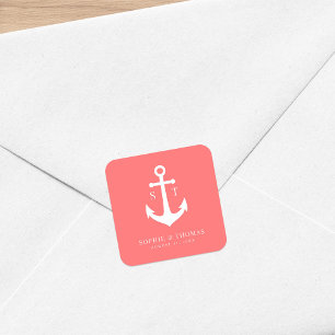 Custom Background Colour Monogram Anchor Wedding Square Sticker
