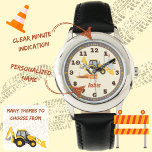 Custom Backhoe Construction Learn to Tell Time Watch<br><div class="desc">Make learning time fun with this personalised backhoe kids learning to tell the time watch, perfect for little construction enthusiasts! Featuring a bold yellow backhoe at a busy construction site, this watch is as engaging as it is educational. Designed to help kids learn to tell time, it includes minute indicators...</div>