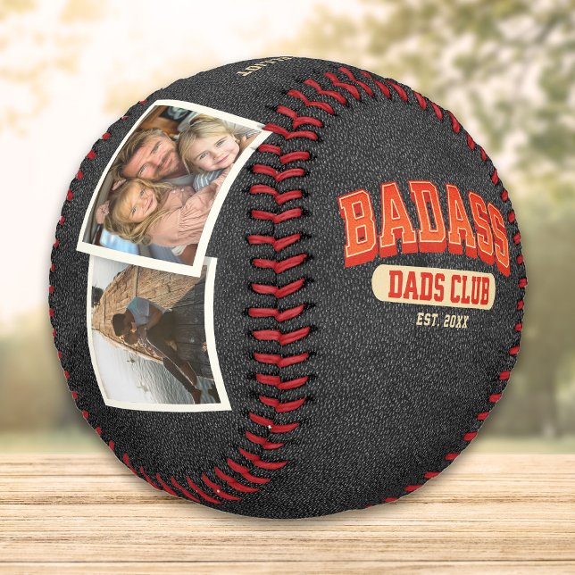 Custom Badass Dad Club Retro Cool Photo Collage Baseball (Creator Uploaded)