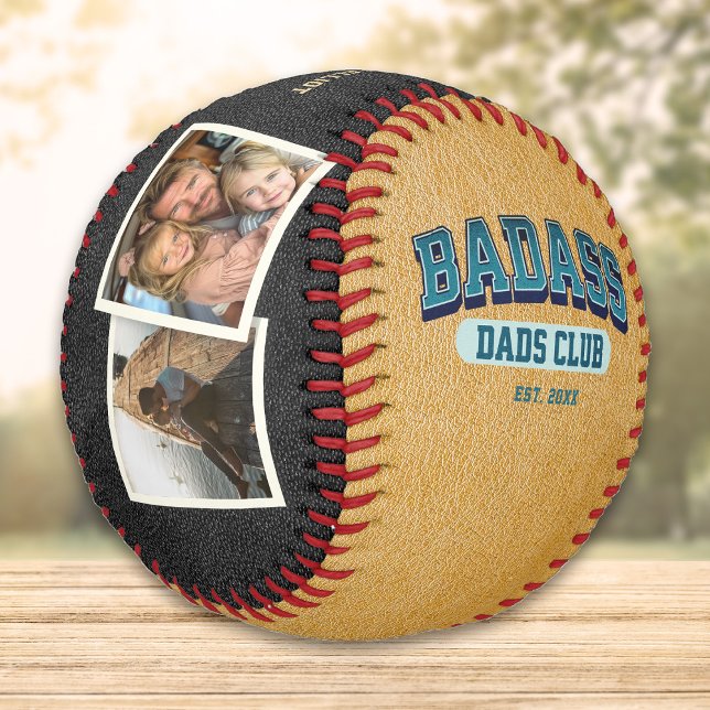 Custom Badass Dad Club Retro Cool Photo Collage Baseball (Creator Uploaded)
