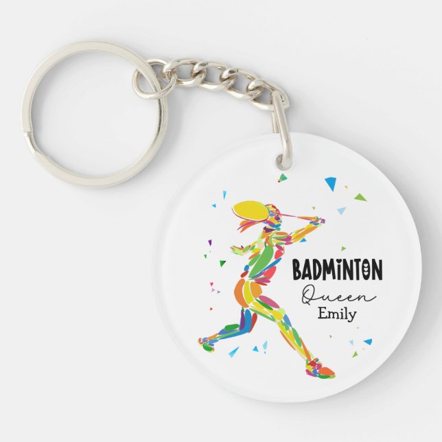 Custom Badminton Queen Colourful Abstract Player Key Ring (Front)