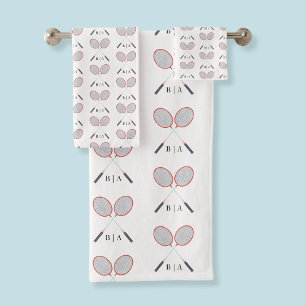 Custom Badminton Racket Pattern Monogram Bath Towel Set