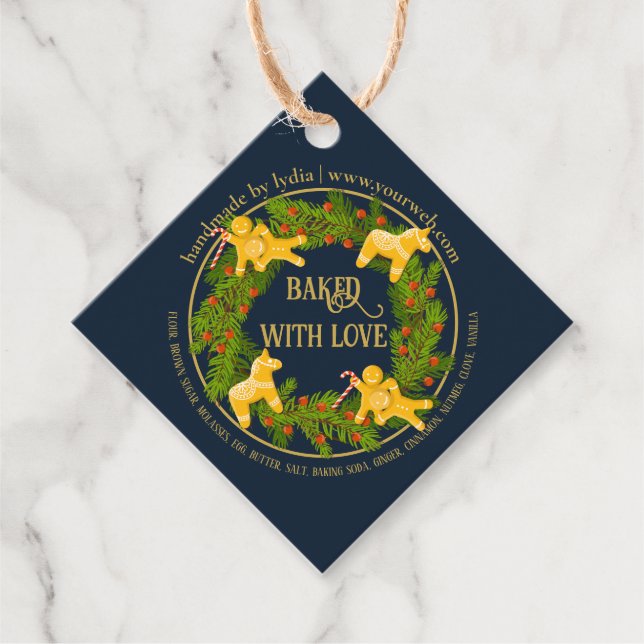 Custom “Baked With Love” Christmas Square Gift Tag (Front)