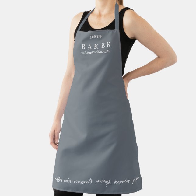 Custom Baker Extraordinaire Grey Large Apron (Insitu)