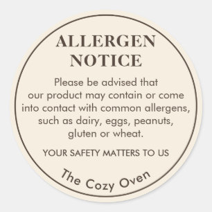 Custom Bakery Allergen Notice Warning Sticker