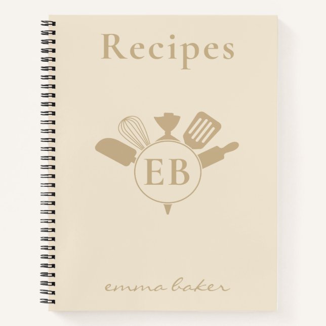 Custom Bakery Beige Recipe Book Notebook (Front)