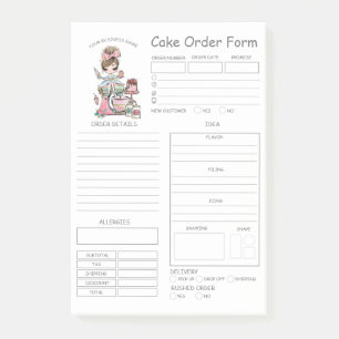 Custom Bakery Cake Order Form Post-it Notes