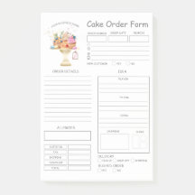 Custom  Bakery Cake Order Form Post-it Notes