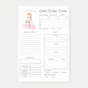 Custom Bakery Cake Order Form Post-it Notes