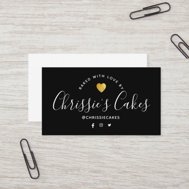 custom bakery lettering black business card (Front/Back In Situ)
