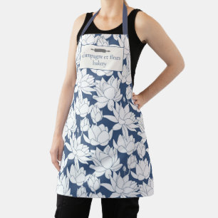 Custom Bakery Name Blue Lotus Print Chef or Staff Apron