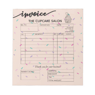 Custom Bakery Pastry Chef Invoice Small Business Notepad