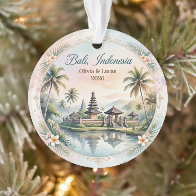 Custom Bali Indonesia Honeymoon Keepsake Ornament (Tree)