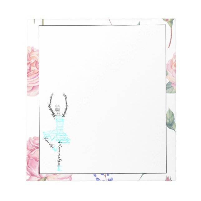 Custom Ballerina Kennidie | Rose Watercolor Border Notepad (Front)