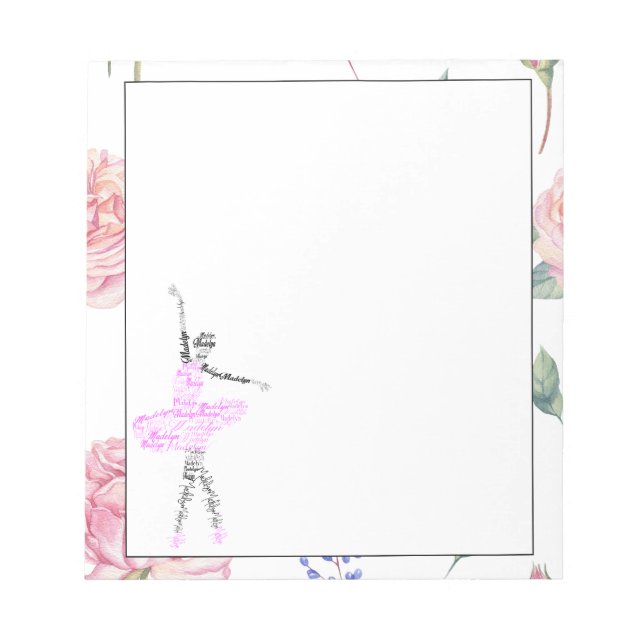 Custom Ballerina Madelyn | Rose Watercolor Border Notepad (Front)