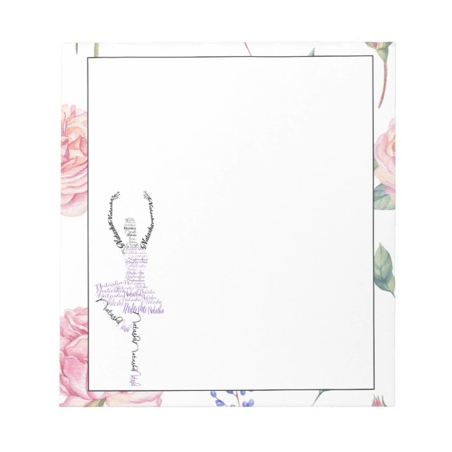 Custom Ballerina Natasha | Rose Watercolor Border Notepad (Front)
