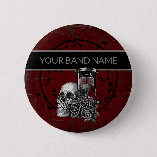 Custom Band Merch Gothic Pin Skull Rose Rock Music (Front)