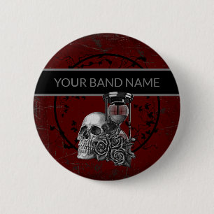 Custom Band Merch Gothic Pin Skull Rose Rock Music