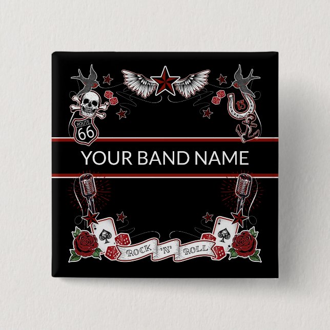 Custom Band Merch Pin Rockabilly Rock Roll Button (Front)