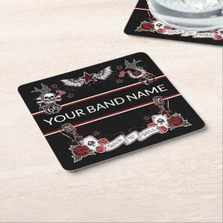 Custom Band Merch Rockabilly Tattoo Rock Music Square Paper Coaster