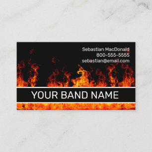 Custom Band Name Flames Rock & Roll Musician Music Business Card