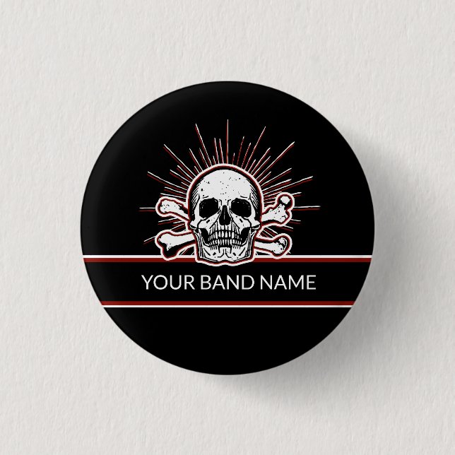 Custom Band Pin Skull Bones Rock Punk Music Button (Front)