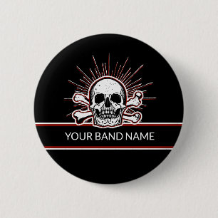 Custom Band Pin Skull Bones Rock Punk Music Button