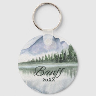 Custom Banff Mountain Lake Trees Key Ring