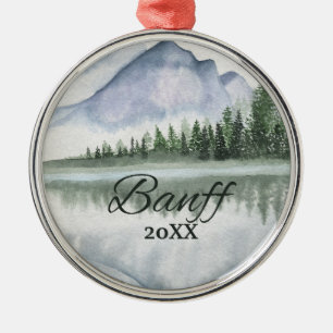Custom Banff Mountain Lake Trees Metal Tree Decoration
