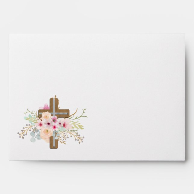 Custom Baptism Communion Confirmation Floral Cross Envelope (Front)
