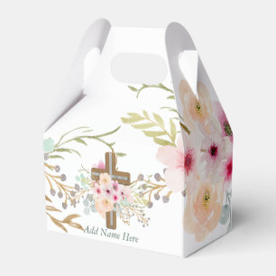 Custom Baptism Communion Confirmation Floral Cross Favour Box