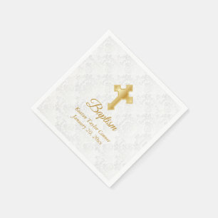 Custom Baptism in White and Gold Napkin