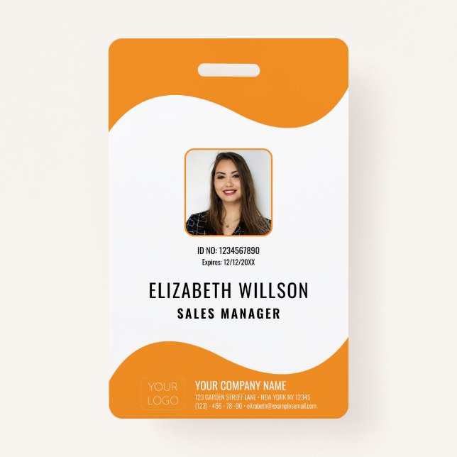 Custom Bar Code, Logo, Name, Photo Employee ID ID Badge (Front)
