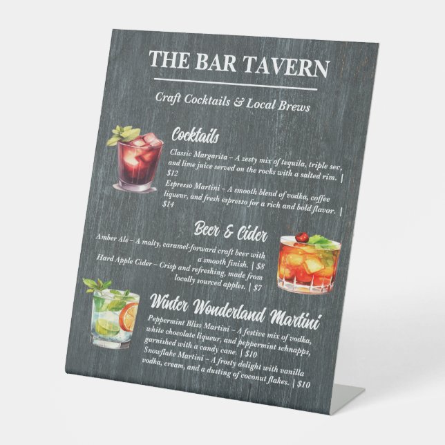 Custom Bar Menu  Pedestal Sign (Front)