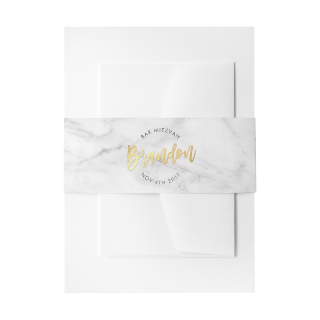 CUSTOM Bar Mitzvah for Brandon grey + gold Invitation Belly Band (Front Example)