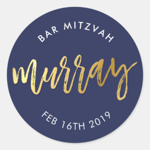 CUSTOM Bar Mitzvah for Murray navy + gold Classic Round Sticker