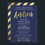 CUSTOM Bar Mitzvah Invite for Andrew navy   gold<br><div class="desc">*** NOTE - THE SHINY GOLD FOIL EFFECT IS A PRINTED PICTURE *** - - - - - - - - - - - - - - - - - - - - - - - - - - - - - - - - - - - - - -...</div>