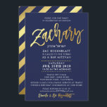 CUSTOM Bar Mitzvah Invite for Zachary navy   gold<br><div class="desc">*** NOTE - THE SHINY GOLD FOIL EFFECT IS A PRINTED PICTURE *** - - - - - - - - - - - - - - - - - - - - - CONTACT ME for custom "faux gold foil effect type" this is a specially created graphic Love the...</div>
