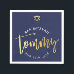 CUSTOM Bar Mitzvah lunch for Tommy navy   gold Napkin<br><div class="desc">by kat massard >>> WWW.SIMPLYSWEETPAPERIE.COM <<<</div>