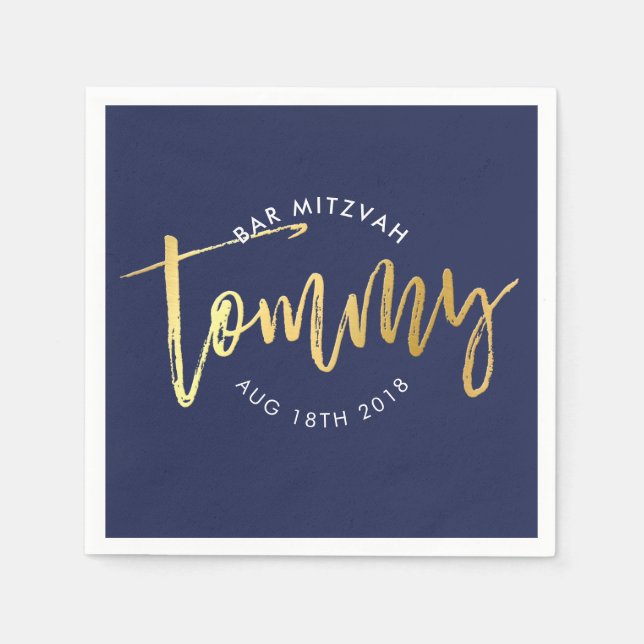 CUSTOM Bar Mitzvah lunch for Tommy navy + gold Napkin (Front)