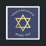 CUSTOM Bar Mitzvah mazel tov star navy   gold Napkin<br><div class="desc">by kat massard >>> WWW.SIMPLYSWEETPAPERIE.COM <<<</div>