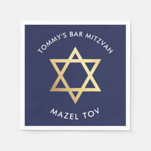 CUSTOM Bar Mitzvah mazel tov star navy + gold Napkin