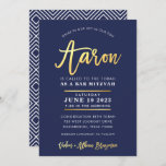 CUSTOM Bar Mitzvah modern navy   gold name AARON Invitation<br><div class="desc">*** NOTE - THE SHINY GOLD FOIL EFFECT IS A PRINTED PICTURE *** - - - - - - - - - - - - - - - - - - - - - - - - CONTACT ME for custom "faux gold foil effect type" Love the design, but would...</div>