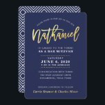 CUSTOM Bar Mitzvah modern navy gold NATHANIEL  Invitation<br><div class="desc">*** NOTE - THE SHINY GOLD FOIL EFFECT IS A PRINTED PICTURE *** - - - - - - - - - - - - - - - - - - - - - - - - CONTACT ME for custom "faux gold foil effect type" Love the design, but would...</div>