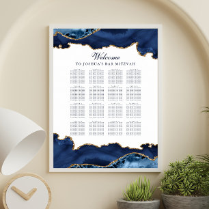 Custom Bar Mitzvah Navy Blue Gold Seating Chart