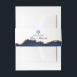 Custom Bar Mitzvah Party Navy Blue Gold Agate  Invitation Belly Band<br><div class="desc">Elegant navy blue and gold agate decorates a modern Bar Mitzvah party invitation belly band. Your son's name is written in beautiful formal script under the Star of David. Perfect for a chic,  stylish Jewish family celebrating their child being called to the Torah.</div>