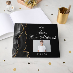 Custom Bar Mitzvah Party Photo Black Gold Guest Book